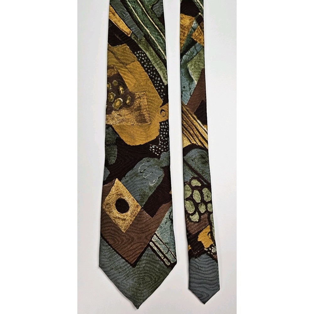 Bugatchi Tie Brown Tan Blue‎ Orange Geometric Italy Designer